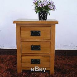 Oak Bed Side Cabinet Solid 3 Drawer Wiltshire Letter Telephone Lamp Table Drawer