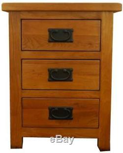 Oak Bed Side Cabinet Solid 3 Drawer Wiltshire Letter Telephone Lamp Table Drawer