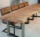 Oak Slab Epoxy Resin Table Industrial Stainless Steel Base