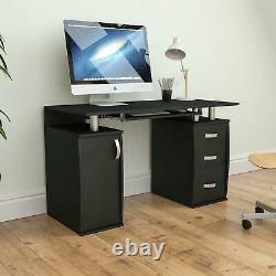 Otley Computer Desk 3 Drawer Laptop PC Study Table Workstation Home Office Black