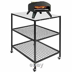 Outdoor Pizza Oven and BBQ Table with Wheels for Ooni Dallonda Nero Fresh Grills
