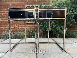 Pair of Luxury Stainless Steel & Glass Bedside Tables (Eicholtz)