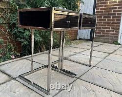 Pair of Luxury Stainless Steel & Glass Bedside Tables (Eicholtz)