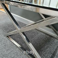 Panelled Mirrored Glass Silver Stainless Steel Frame Side Display Table Bedside