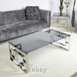 Plaza Contemporary Stainless Steel Smoked Glass Lounge Coffee Table