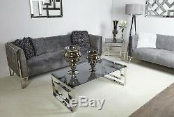 Plaza Glass Stainless Steel Console Coffee End Tables Living Room Furniture Set