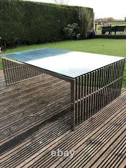 Polished Stainless Steel Coffee Table. Tempered Glass Top. Andrew Martin Style