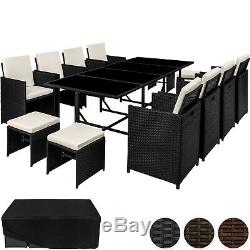 Poly Rattan Garden Furniture Set 12 Seater Chair Stool Table Dining Wicker