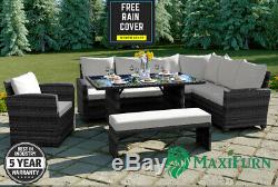 Rattan Outdoor Corner Sofa Dining Table Patio Set Garden Furniture Grey XDisplay