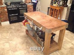 Reclaimed rustic English oak butchers block kitchen island work station table