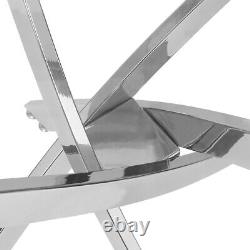 Rectangle Tempered Glass Dining Table with Cross X Shaped Stainless Steel Legs