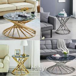 Round Coffee Table Glass Side End Table Tea Sofa Table Stainless Steel Legs
