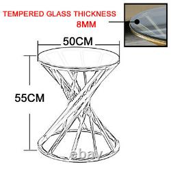 Round Coffee Table Glass Side End Table Tea Sofa Table Stainless Steel Legs