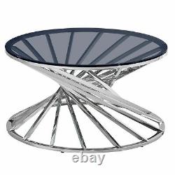 Round Coffee Table Side Table Silvery Stainless Steel Legs Any Room Furniture UK