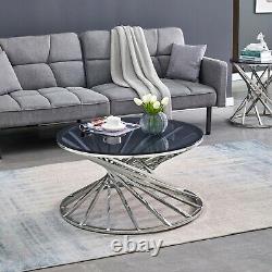 Round Glass Coffee Table Side Table Silvery Stainless Steel Legs For Living Room
