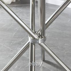Round Glass Home Kitchen Table with Stainless Steel Metal Legs Dining Table