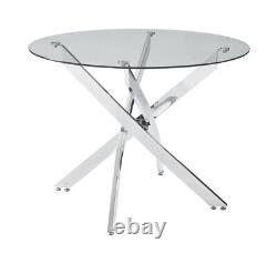 Round Glass Home Kitchen Table with Stainless Steel Metal Legs Dining Table