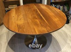 Round Teak Tulip Dining Table With Stainless Steel Base