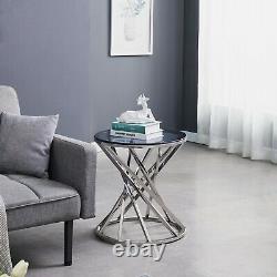 Round Tempered Glass Coffee Table Sofa Side End Table Stainless Steel Legs