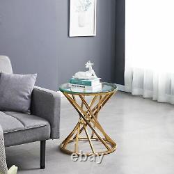 Round Tempered Glass Coffee Table Sofa Side End Table Stainless Steel Legs