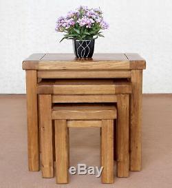 Rustic Oak Nest of 3 Tables Solid Oak Living Room Furniture Handmade Lamp Table