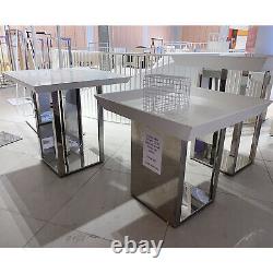 Selection of Mirrored Stainless Steel/White Wooden Commercial Shop Display Table