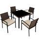 Set 4 Chairs 1 Table Poly Rattan Garden Furniture Aluminium Stainless Steel New