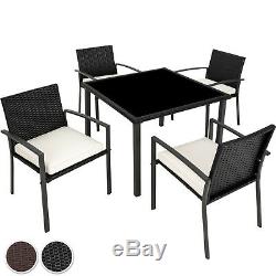 Set 4 Chairs 1 Table Poly Rattan Garden Furniture Aluminium Stainless Steel new