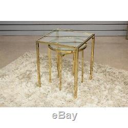 Set Of 3 Theo Golden Stainless Steel And Glass Nesting Side End Tables Furniture