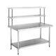 Set Stainless Steel Commercial Prep Table Kitchen Workstation And Over Shelf Kit