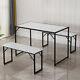 Set Of 3 Dining Table +2 Bench Chair Set Dining Room Kitchen Furniture Metal Leg