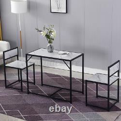 Set of 3 Dining Table +2 Bench Chair Set Dining Room Kitchen Furniture Metal Leg