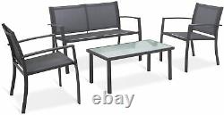 Sigtua Outdoor Garden Patio Set Double Chair Sofa Glass Table ArmChairs 4 Seater