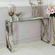 Silver Stainless Steel Console Table Hall Clear Glass Display Modern Cross Home