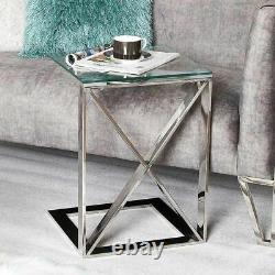 Silver Table End Side Table Clear Glass Hallway Display Modern Cross Living Home
