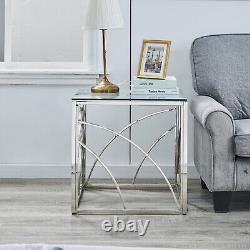 Silvery Coffee Table Stainless Steel Side Table WithTransparent Tempered Glass