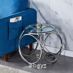 Small Coffee Table Tempered Glass Top & Stainless Steel Base Sofa Side End Table