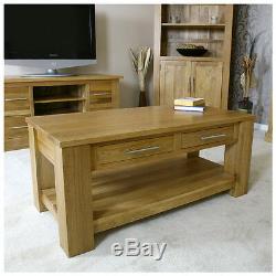 Solid Light Oak Coffee Table with Drawers Oak Living Room Furniture MB009
