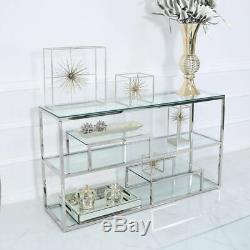 Stainless Steel 3Tier Multi Shelf Clear Glass Shelve Console Hall Display Table