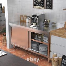 Stainless Steel Catering Table withSliding Door Storage Cabinet Kitchen Restaurant