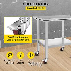 Stainless Steel Catering Work Table 30X24 Kitchen Work Bench with Casters