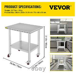 Stainless Steel Catering Work Table 30X24 Kitchen Work Bench with Casters