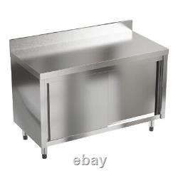 Stainless Steel Catering Work Table with Base Cabinet & Backsplash Sliding Doors