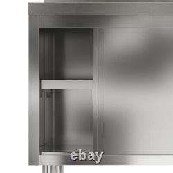 Stainless Steel Catering Work Table with Base Cabinet & Backsplash Sliding Doors