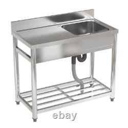 Stainless Steel Commercial Catering Kitchen Sink Food Prep Table Single Bowl NEW