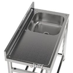 Stainless Steel Commercial Catering Kitchen Sink Food Prep Table Single Bowl NEW