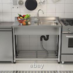 Stainless Steel Commercial Catering Table Worktop With Single Bowl Kitchen Sink