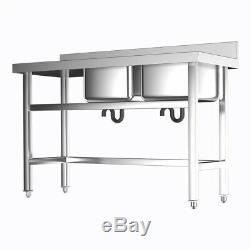 Stainless Steel Commercial Double Sink Wash Table Platform Kitchen Catering Sink
