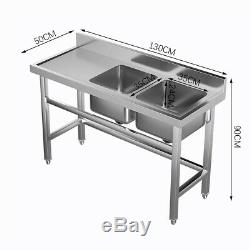 Stainless Steel Commercial Double Sink Wash Table Platform Kitchen Catering Sink