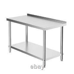 Stainless Steel Commercial Kitchen Catering Pre Work Table with Backsplash+ Wheels